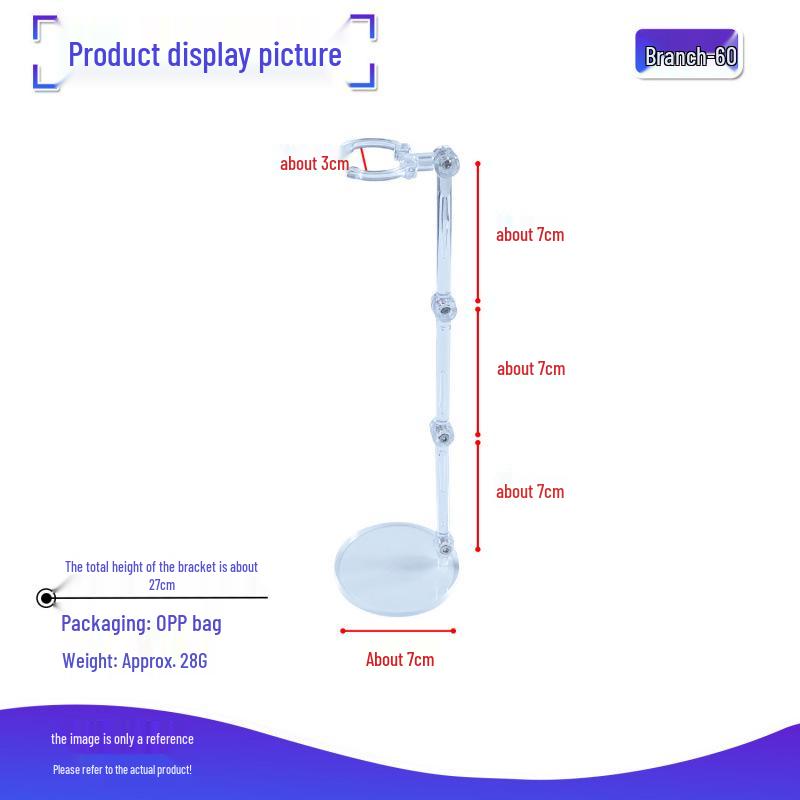 BJD Doll Adjustable Transparent Base Stand with Waist Clip for Display