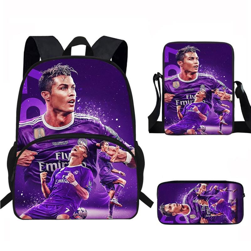 Set Zaino Scolastico CR7 per Bambini Tessuto Oxford Borsa a Doppio Scomparto con Tasca Frontale Astuccio Tracolla Ergonomico Dorsale