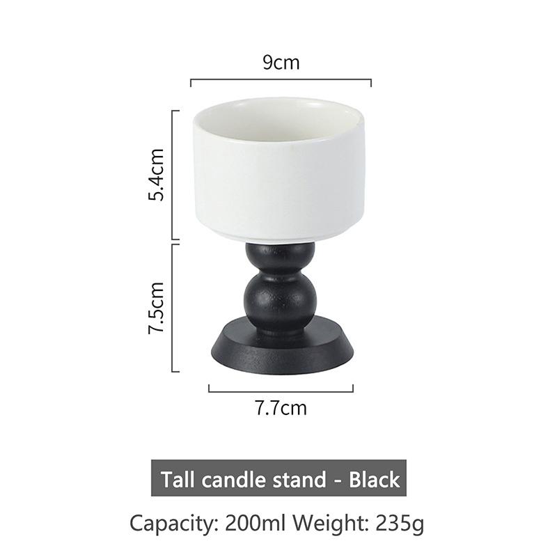 French Vintage Dessert Ice Cream Ceramic Goblet High-Legged Retro Wooden Handle Tea Fruit Saucer Pudding Cup Candle Holder