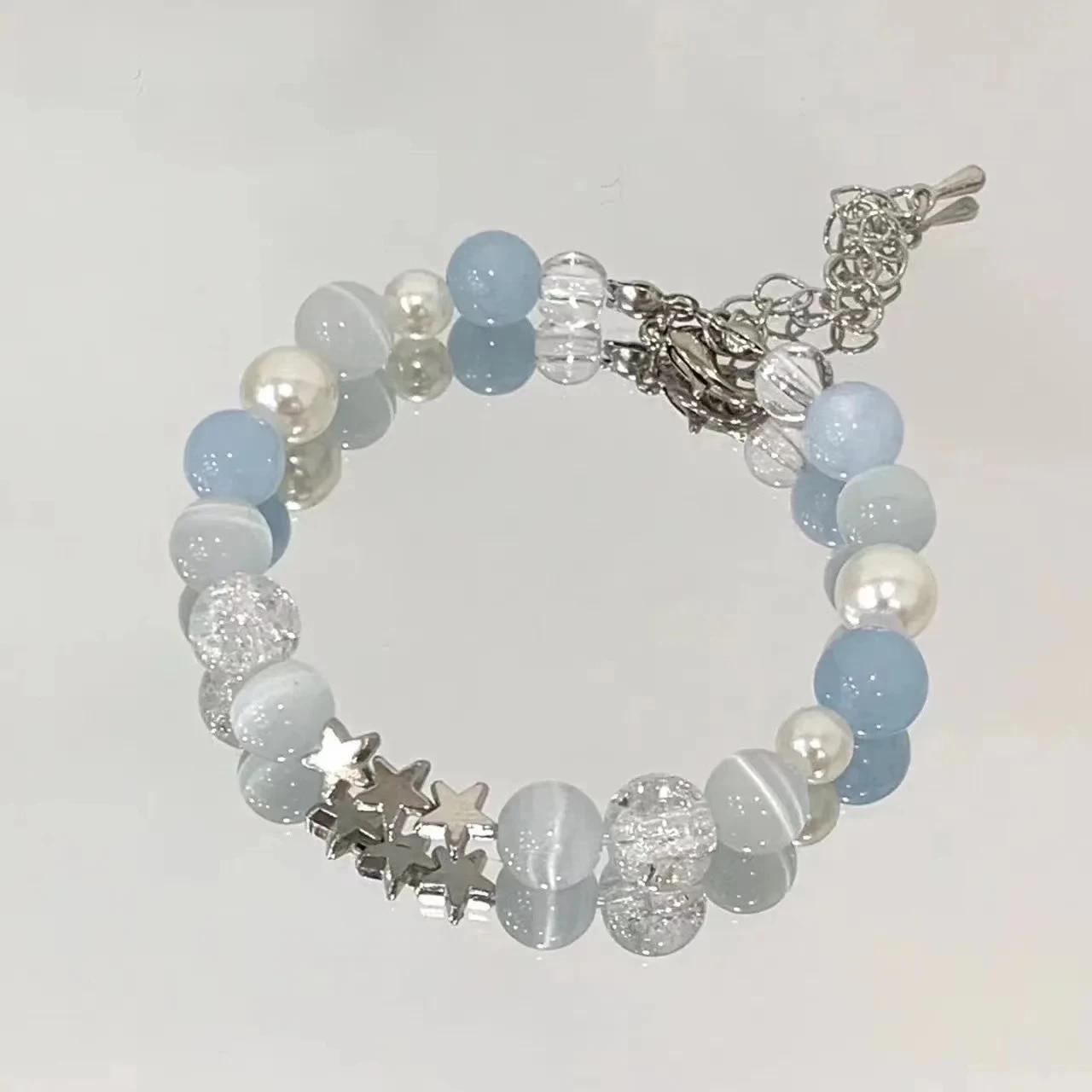 

Женские браслеты Harajuku с пентаграммой и жемчугом, 2023, корейские эстетические милые браслеты со звездами и синими стеклянными шариками, Y2k, ювелирные изделия, подарки