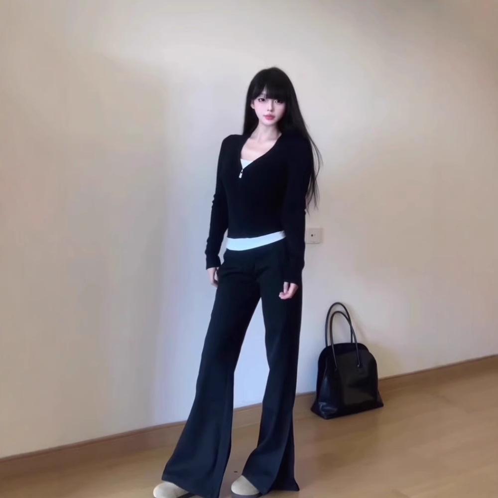 

Trendy Women s Pure Desire Slim Fit Long-Sleeve Fake Two-Piece Top M чёрный