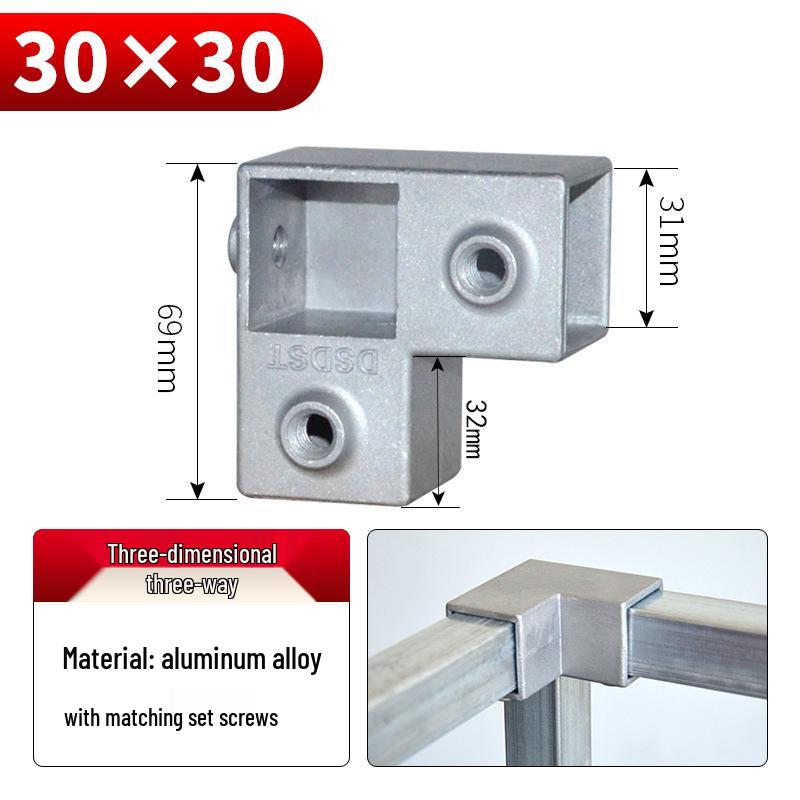 Galvanized Aluminum Alloy Square Tube Connector Fastener Joint, 20/25/30mm
