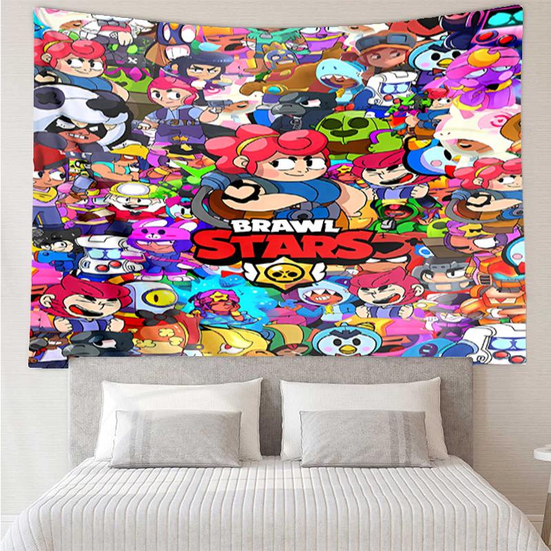 Brawl-Stars Print Tapestry, Backdrop, Easy Setup, Ideal for Bedroom, Office & Living Room, with Aesthetic Wall Hanging Decor.