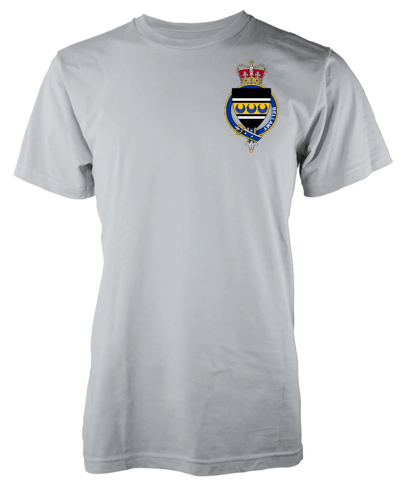 

Personalised Bellamy Family Name T-Shirt Family Crest Badge Coat Of Arms 2XL