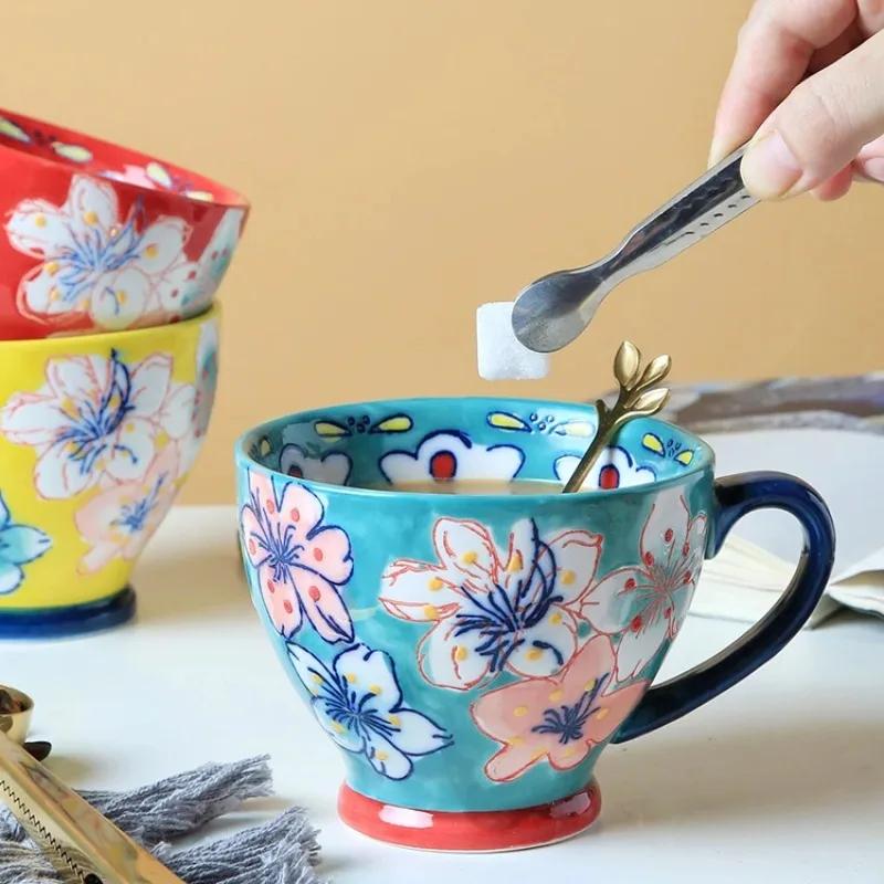 1 bucată 500 ml ceașcă din ceramică pictată manual de capacitate mare, ceașcă cu fulgi de ovăz la microunde, ceașcă din ceramică pentru mic dejun, cutie cadou pentru ziua mamei