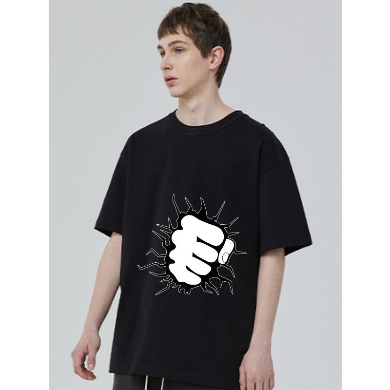 Black T Shirt with Fist Breakthrough Graphic Design for Casual Wear