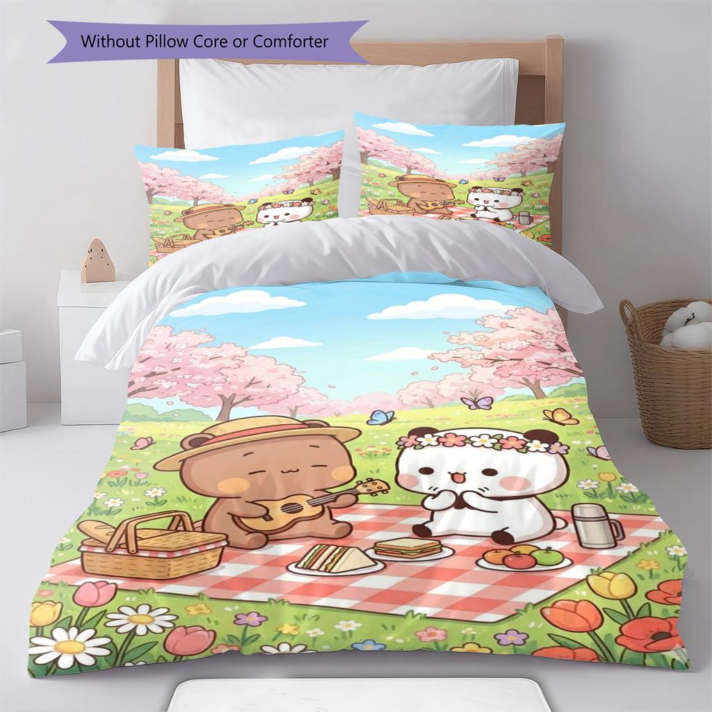 Bubu Dudu Cartoon Pattern Bedding Set Quilt Cover Pillowcase Home Decor Gift (1 * Duvet Cover + 2 * Pillowcase, Without Core)