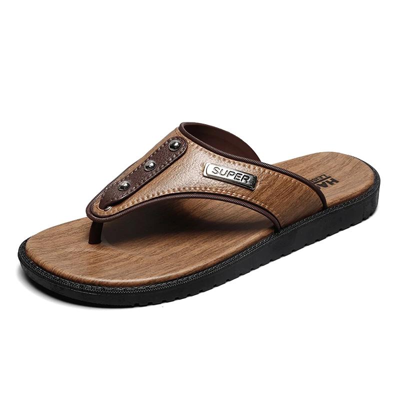 Fashion Men Flip-flops Sandals Summer Handmade Leather Slippers Trendy Fashion Outdoor Breathable Comfortable Men and Simple Sandals