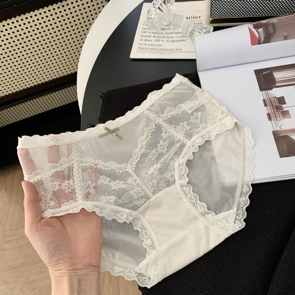 Ladies Summer Light Luxury Satin Wave Lace Sexy High Elastic Breathable Cotton Crotch Waist Triangle Briefs