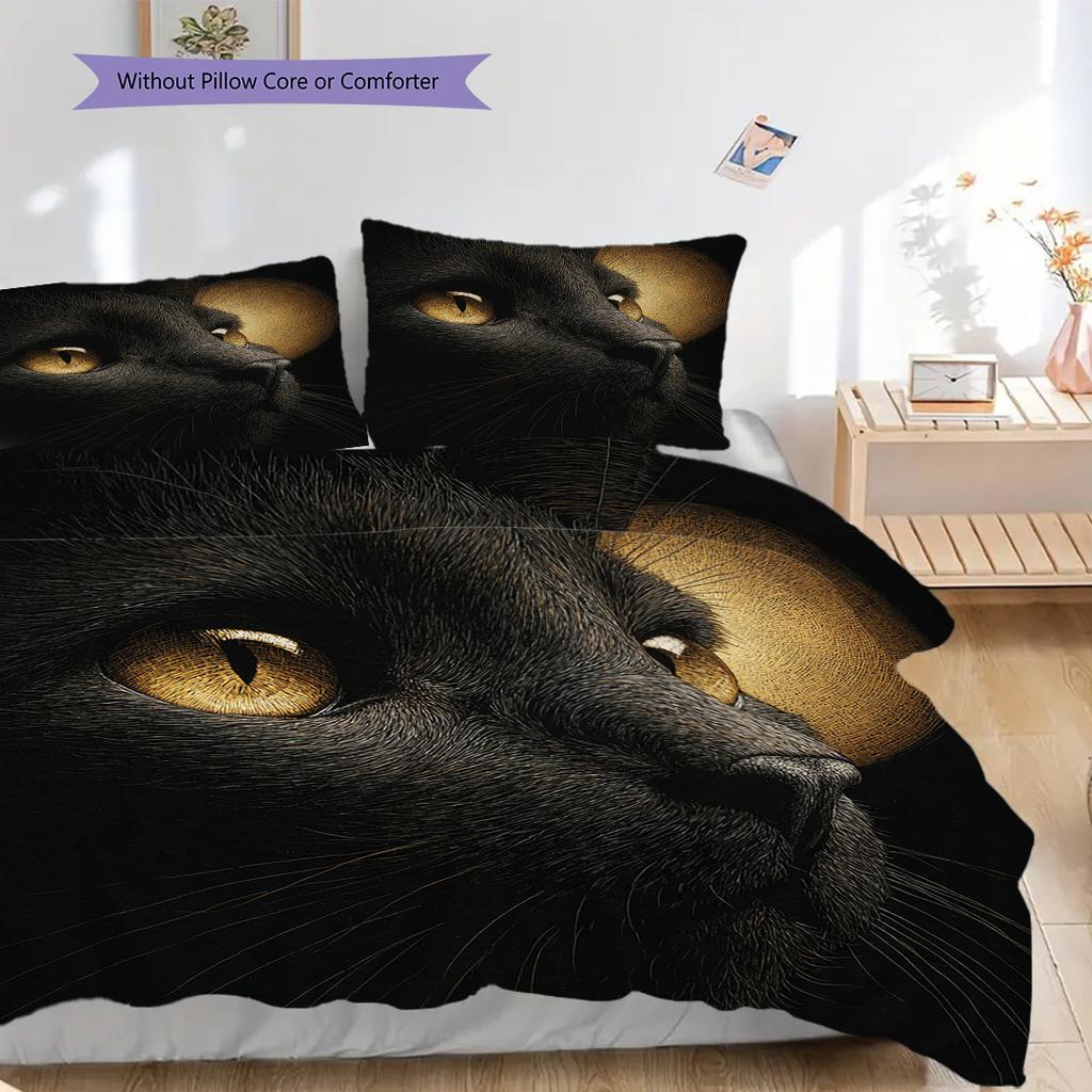 Black Cat Pattern Bedding Quilt Set Quilt Cover Pillowcase Home Decoration Birthday Gift (1 * Duvet Cover + 2 * Pillowcase, Without Core)