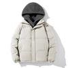 Large size fake two-piece cotton-padded clothes, men's trend loose and thickened fleece, solid color hooded clothes, simple cotton-padded jacket