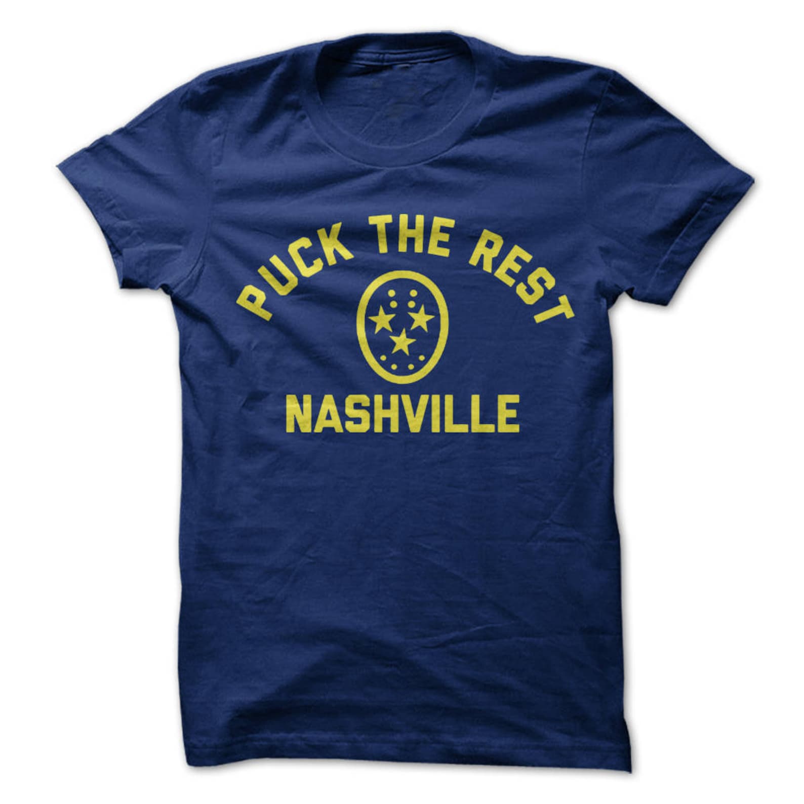 Puck the Rest - Nashville T-Shirt Design - Navy Shirt with Gold Print XL