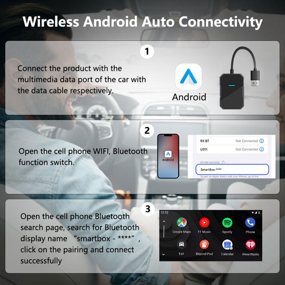 PL7 USB Wired to Wireless CarPlay Adapter Box Quad-Core A53 Processor Bluetooth-compatible 5.0/WiFi 5.8 Converter