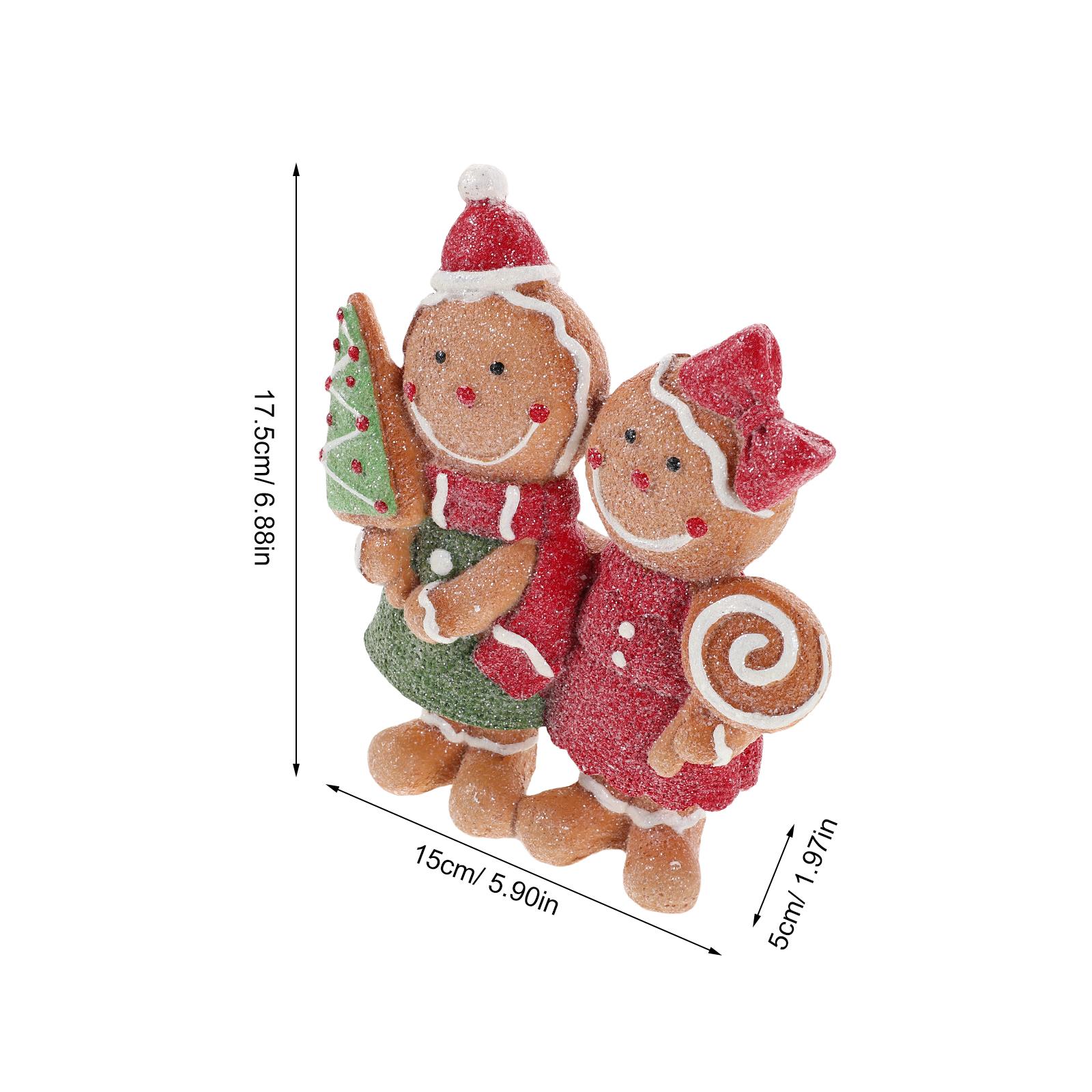 2pcs Christmas Gingerbread Decorations Christmas Resin Gingerbread Boy Girl With Hat Bow Scarf Figurines For Home Kitchen