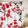 Red Floral Blossom Shower Curtain for Bathroom Plum Asian Japanese Cherry Blossoming Weeping Flower Bathtub Decor Waterproof