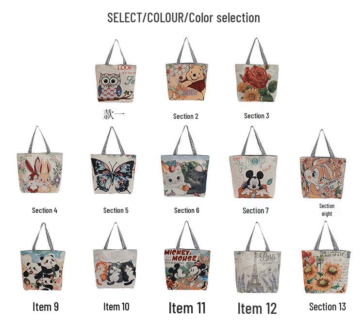 Goldfaden Canvas Tragetasche - Damen Cartoon Schulterhandtasche