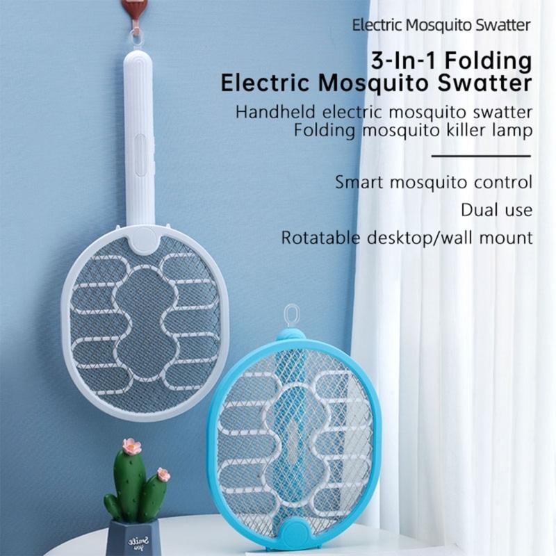 2 In-1 Electric Mosquito Killer Racket USB Rechargeable Foldable for Home Bedroo