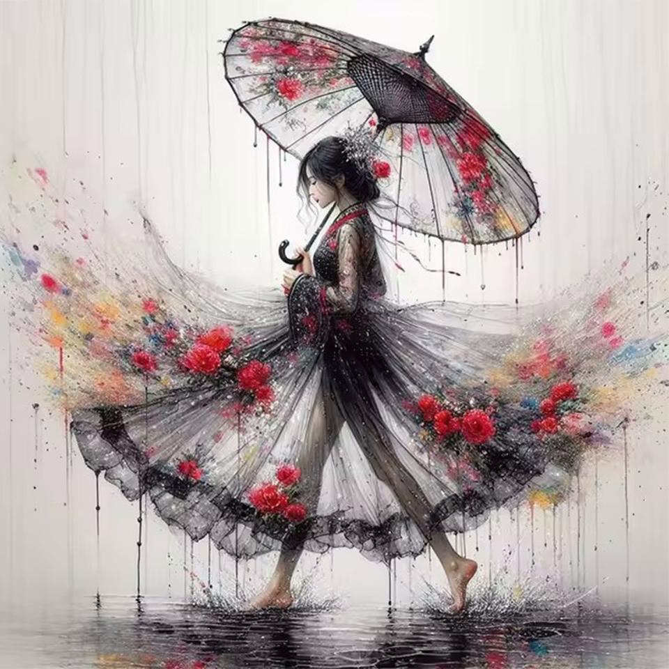 Rhinestone Painting Crystal Decor Diamond Painting Woman Umbrella 5D Cross Stitch Pattern Diamond Embroidery Diamond Painting