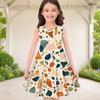 Girls Round Neck Sleeveless A Line Flared Hem Multi Color Printed Dress