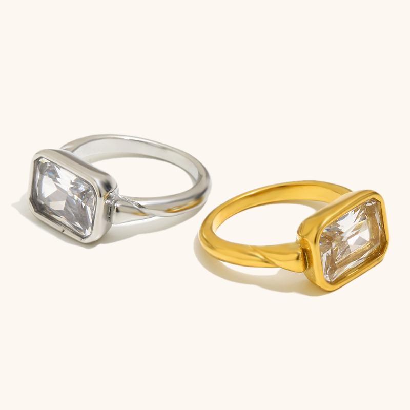 Square Zircon Cute Statement Creative Thin Ring Tarnish Free Jewelry Decoration Gold And Silver Inlay Zircon Gold Plated