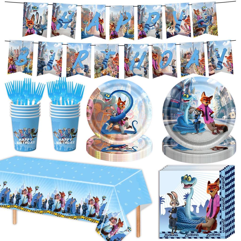 Decorazioni per Festa di Compleanno a Tema Zootopia, Striscioni di Compleanno per Bambini, Piatti di Carta, Bicchieri di Carta, Tovaglioli, Tovaglie, Ciabatte Elettriche, Articoli per Feste
