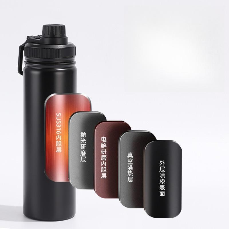 12/18/25/32oz 304 Stainless Steel Insulated Water Bottle, Matte Black Flask with Carry Handle Lid for Sports