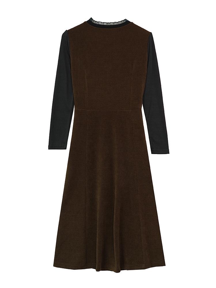 2026 Autumn/Winter Elegant Hepburn Style Slimming Patchwork Mid-Length Dress