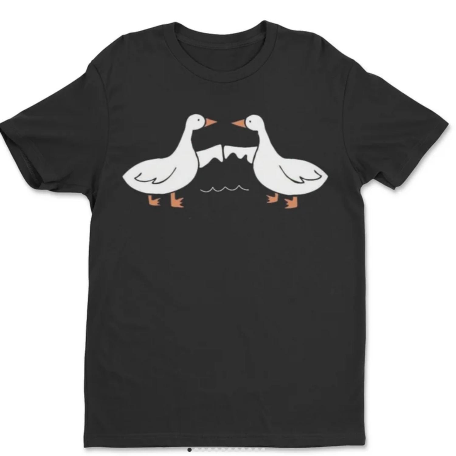 

Hot Two Ducks Pattern Printed s T-Shirt Casual Fashion Trend Loose Street Cotton High Quality Short Sleeve T-Shirt Unisex S чёрный