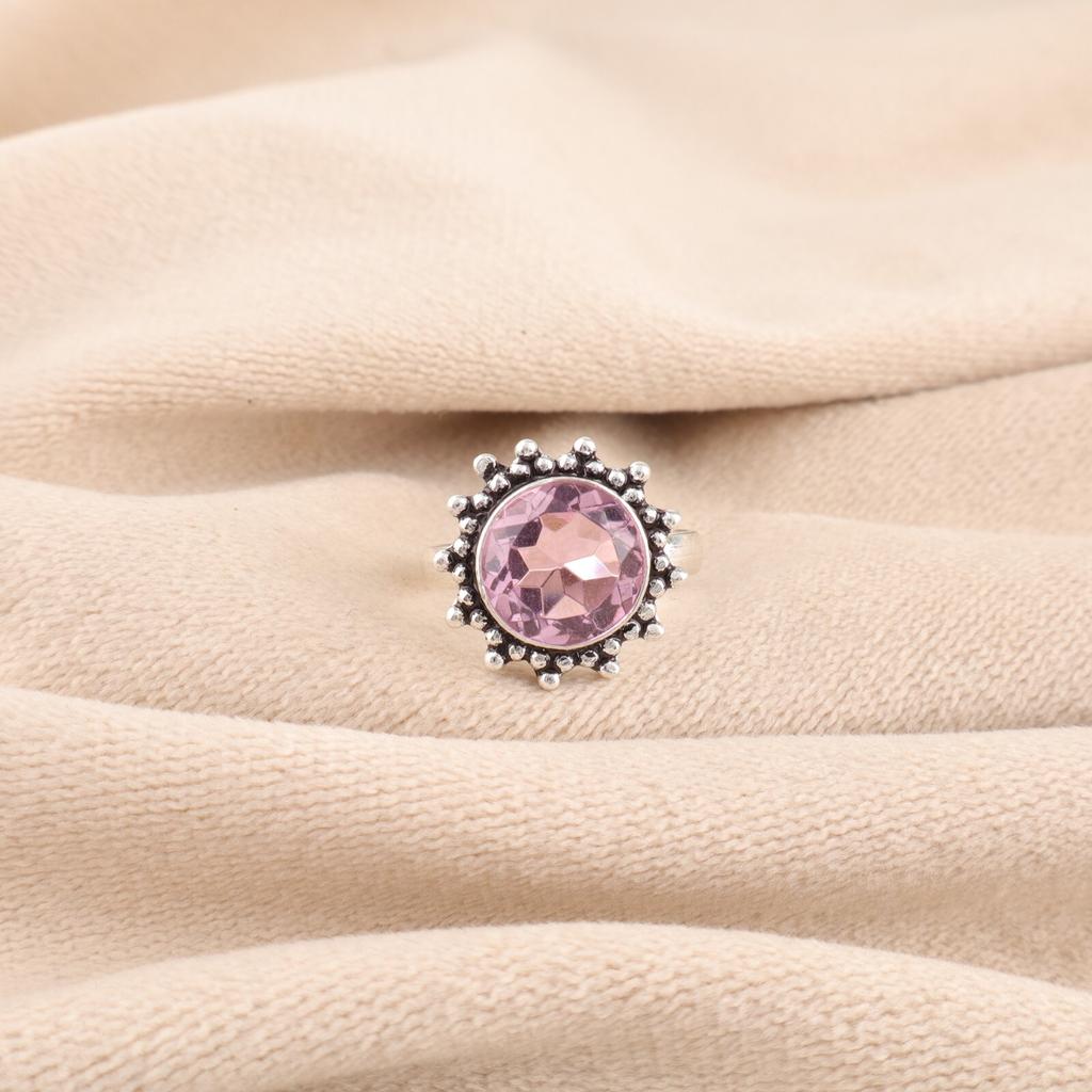 Morganite Gemstone 925 Sterling Silver Jewelry Handmade Boho Ring Gift For Wife RR-7-10
