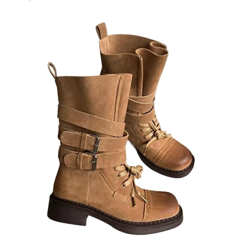Women Suede Ankle Boots Heeled Shoes 2025 New Winter Chelsea Snow Boots Retro Goth Chunky Brand Party Zapatos De Mujer