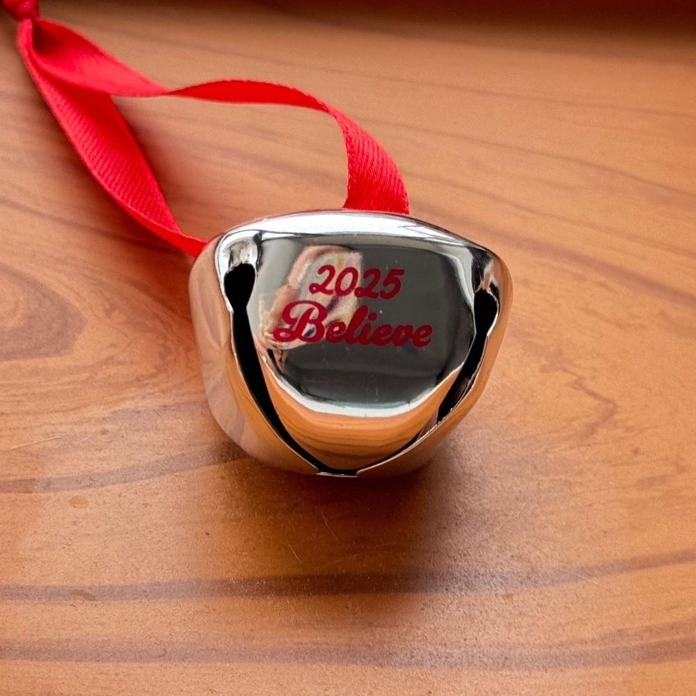 5pcs Red Ribbon Christmas Tree Bells Metal Letter Xmas Tree Ornament Home Garden Decor