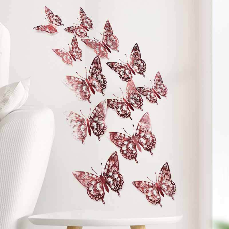 12 Pieces Colorful Butterfly Wall Stickers Set 10 Colors Hollow Cut Out DIY Pearl Paper Simulation Decor for Home Room