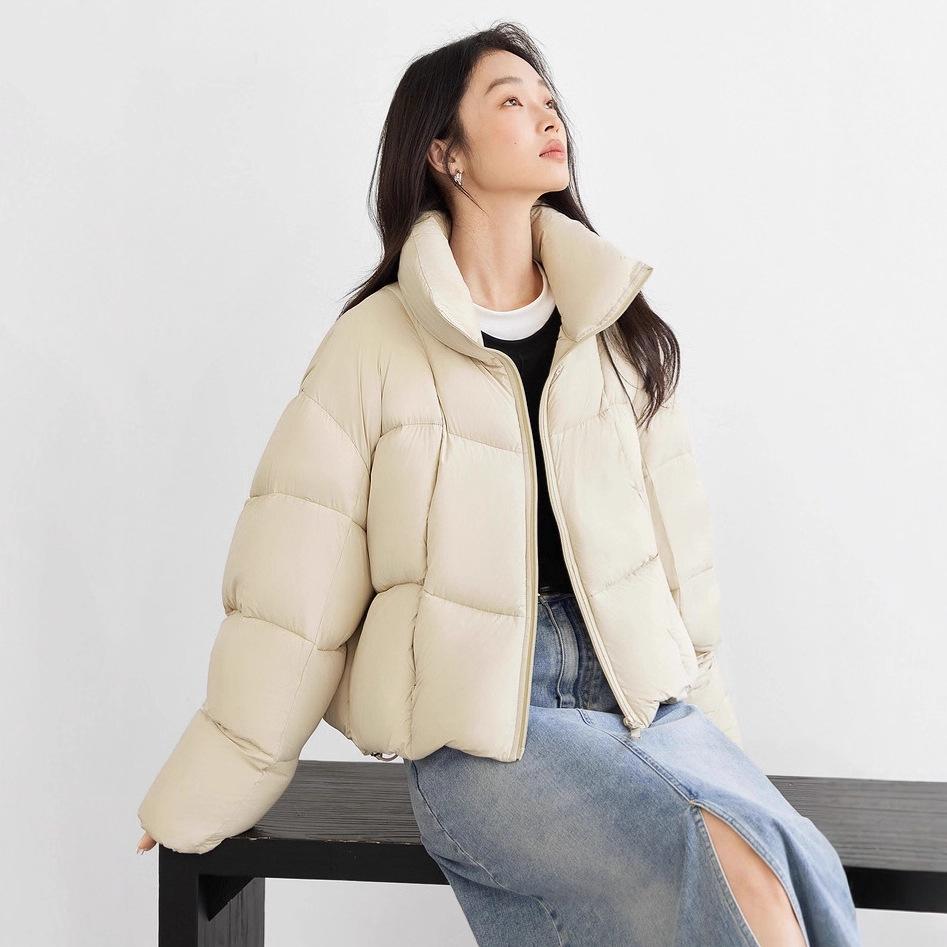 High-end European puff white duck down jacket women's stand-up collar short thickened small bread jacket winter coat