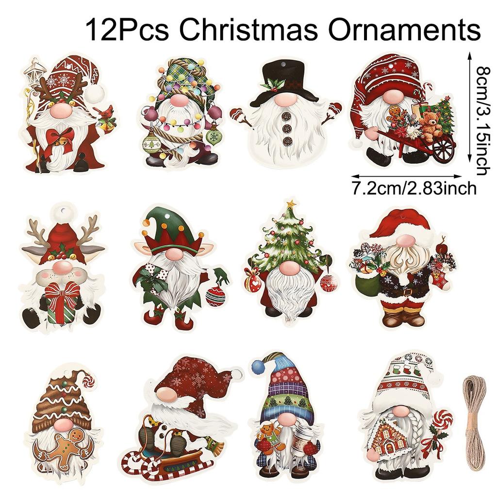 12pcs Christmas Santa Gnomes Paper Pendants Christmas Decorations For Home 2026 Christmas Tree Ornaments Navidad New Year Gifts