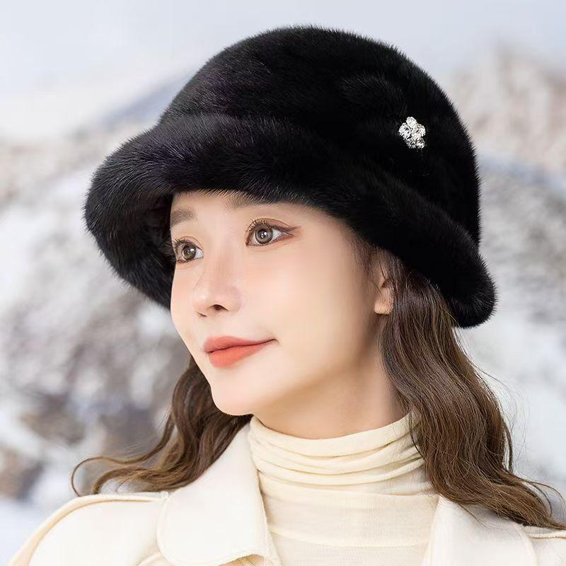 Women's Hat New Faux Mink Fur Hat - Women's Winter Hat Versatile Warm Ear Protection Stylish Top Hat Faux Fur Windproof Snow Hat