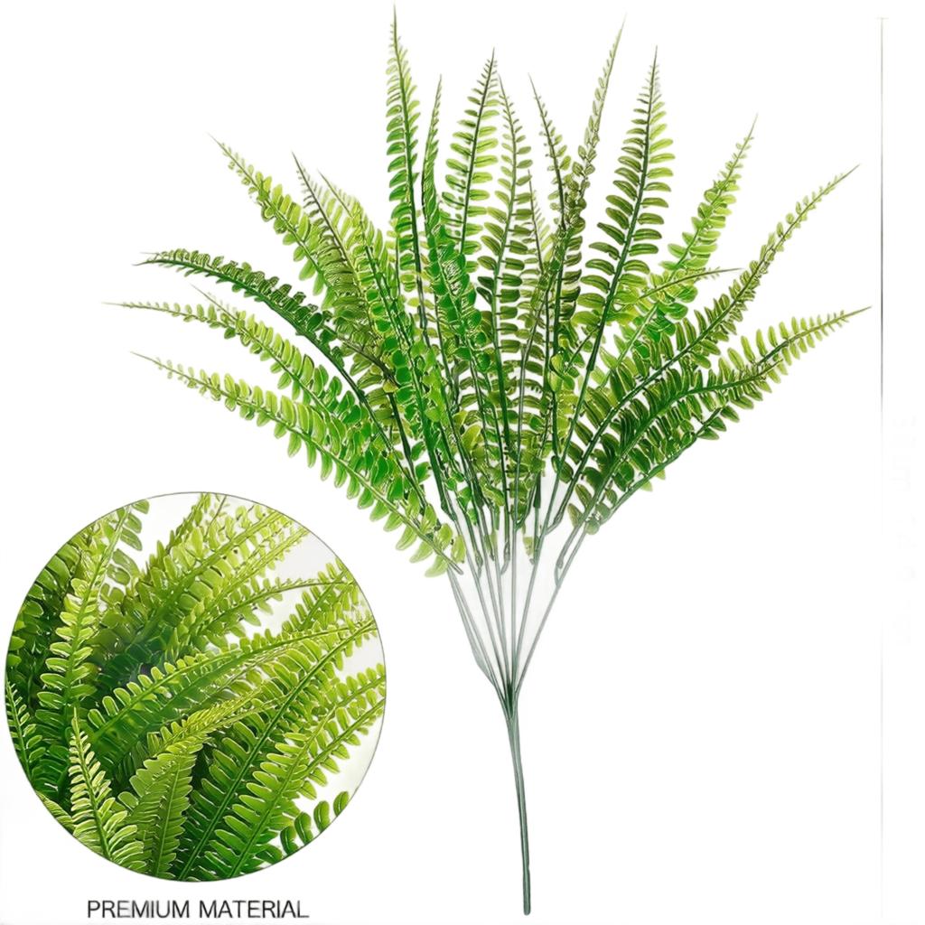 10pcs Artificial Fern Leaves Stems 45cm Long Realistic Plastic Faux Greenery for Home Office Wedding Decoration Indoor Outdoor Use