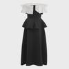 Vietnamese High-End Black and White One-Shoulder A-Line Dress with Elegant Design