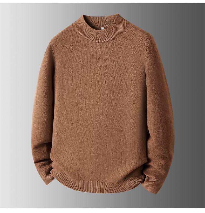 Men's Plus Velvet Half-High Collar Knit Sweater - Anti-Pilling Dobby Fleece, Solid Color for Autumn/Winter