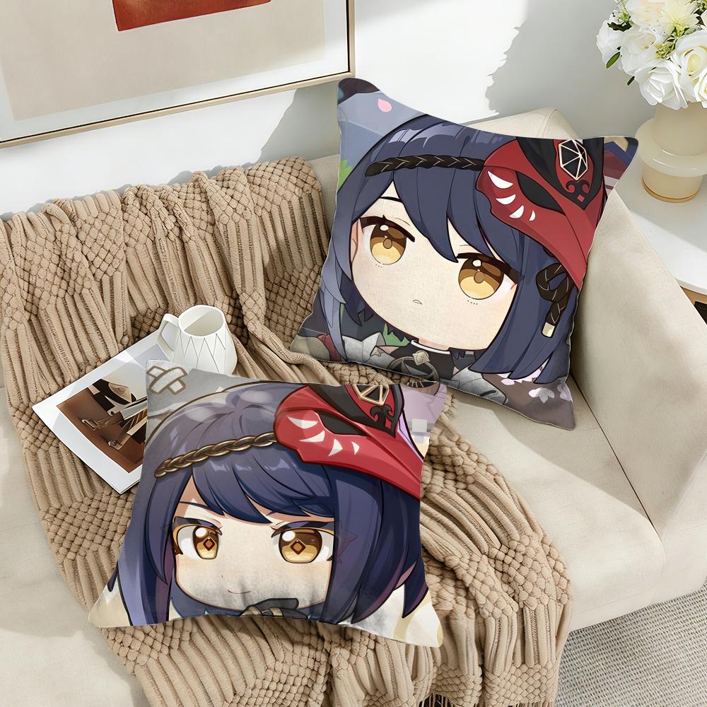 Kujo Sara Cute Genshin Impact Cushion Cover Silky Short Plush Invisible Zipper Dustproof Sofa Pillow Case For Home Decor