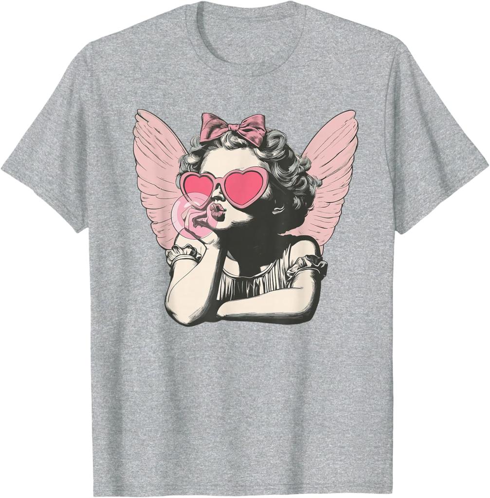2026 New Valentine Day Cute Cupid Blowing Bubble TShirt Mens and Womens Pure Cotton TShirt Fashion Casual Couples Clothing