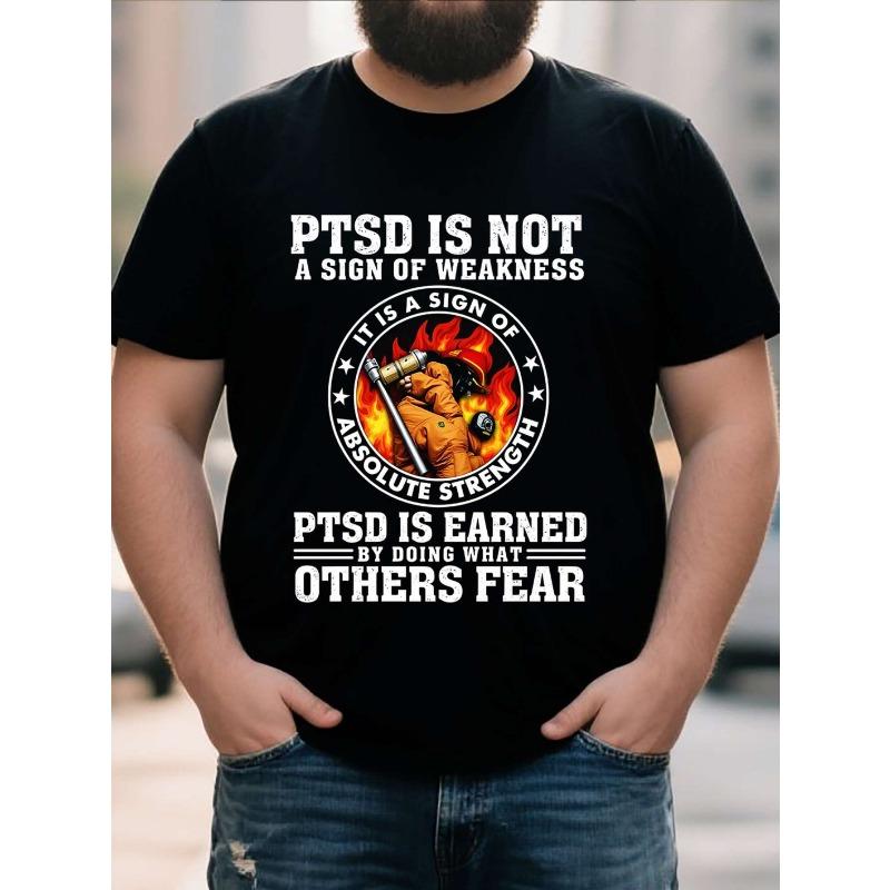 

European sizes Mens T Shirt Soft Breathable Casual Tee Inspirational PTSD and Firefighter Graphic Honor Heroes Meaningful Design 4XL чорний
