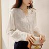 Embroidery Flower Lace Women's Embossed Embroidered Refreshing Ramie Shirt Long Sleeves