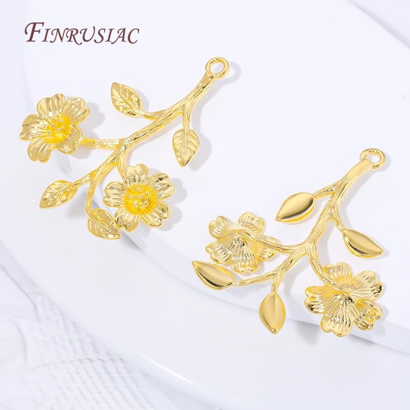 18K Gold Plated Brass Flower & Leaf Pendants For Jewelry,Charms For Earrings Making Accessories,DIY Jewelry Necklaces Findings