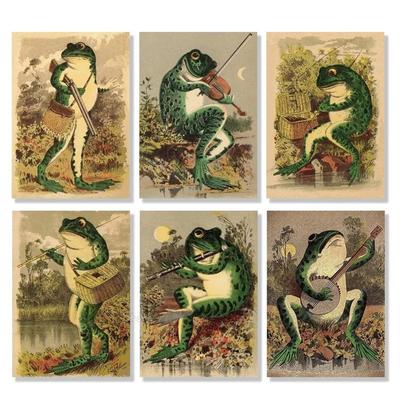 Vintage Tiere Poster Banjo Frosch Cartoon Leinwandmalerei und Drucke Lustige Kinderzimmer Wandkunst Bild für Wohnzimmer Heimdekor