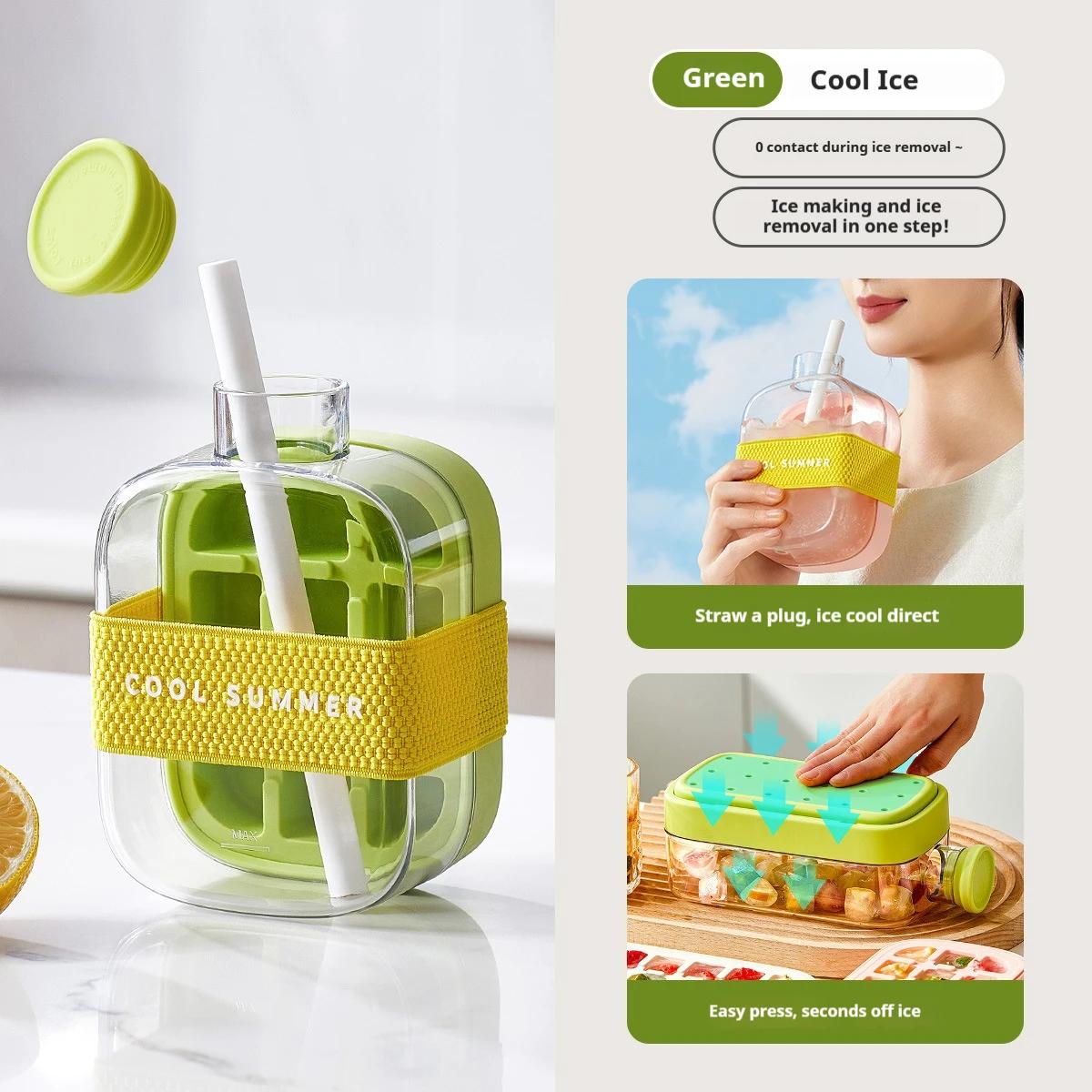 

Ice Cube Tray With Straw Food-grade 2-in-1 Ice-make Pressing Mould Ice Drink Bottle Silicone Ice Cube Tray Outdoor Beverage Cup