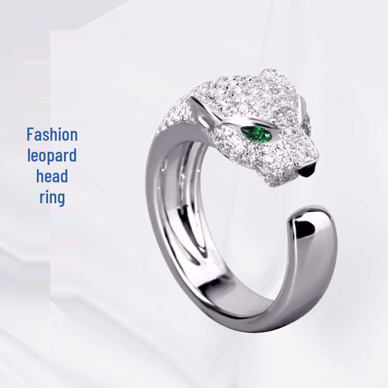 Douyin Men's Leopard Head Luxury Silver Zircon Ring