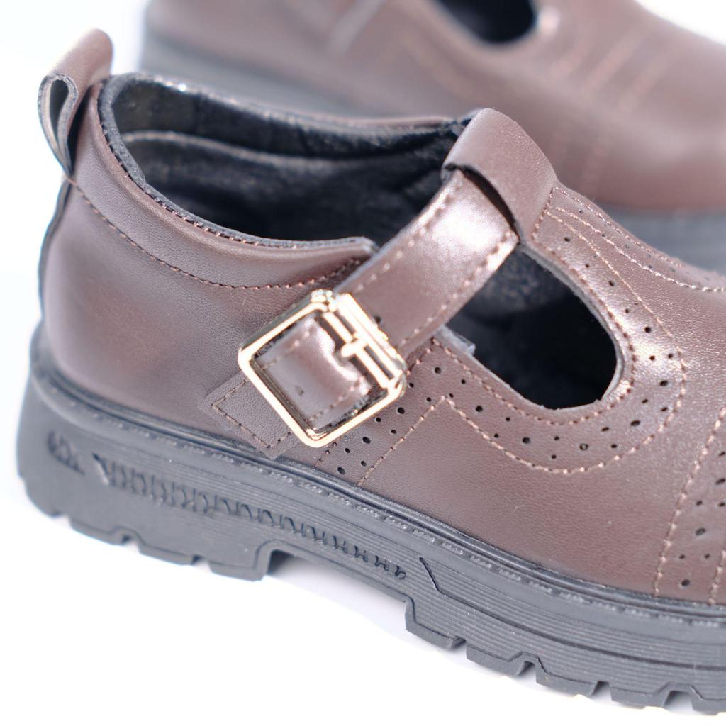 Girls' 2026 Brown Mary Jane Leather Shoes with Buckle Strap - Breathable, Wear-Resistant, Thick Sole for Campus Casual Wear