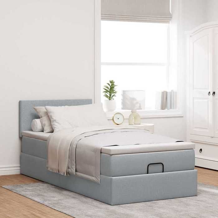 VidaXL Ottoman Bed with Mattress Light Grey 90x200 Cm Fabric 3311345