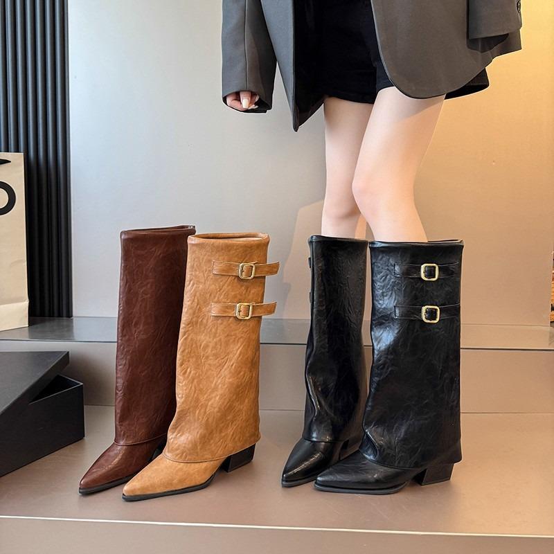 Pointed boots women's thick heel autumn and winter women's boots new boots boots high boots western cowboy boots