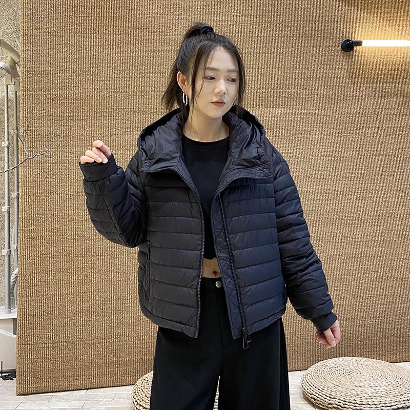 Autumn and winter white duck down light and thin hooded down jacket women's short loose casual simple warm jacket
